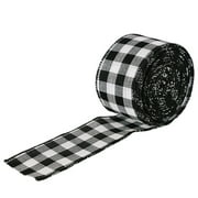 Clearance! Hewann Christmas Wired Edge Plaid Ribbon Christmas Buffalo Check Ribbon White Black Plaid Ribbon Wide Farmhouse Craft Ribbon for Diy Gift Wrapping Wreath Xmas Tree Bow Decoration
